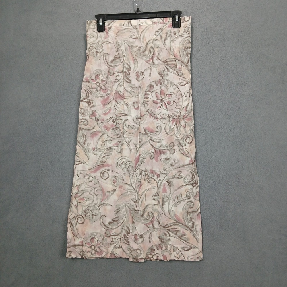 Vintage Chava Maxi Skirt Womens Large Pink Floral Floral Scroll Rayon Pleated